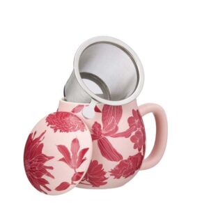 Teebecher mit Deckel und Edelstahl-Teesieb, Pastel pink